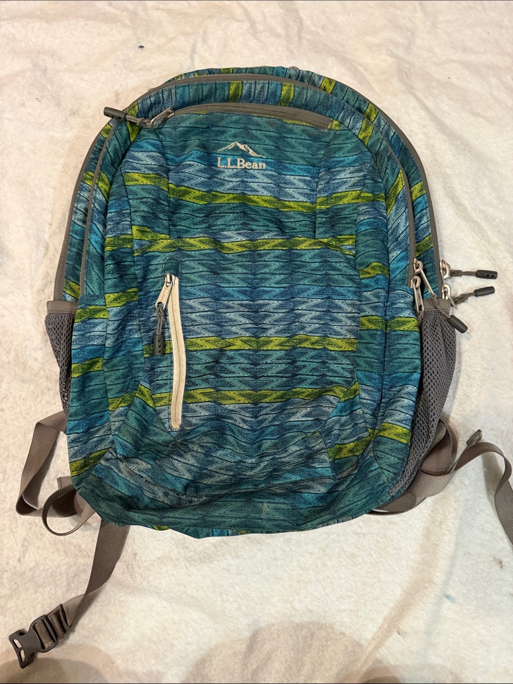 *Vintage* L.L. Bean Teal and Green Striped Backpack